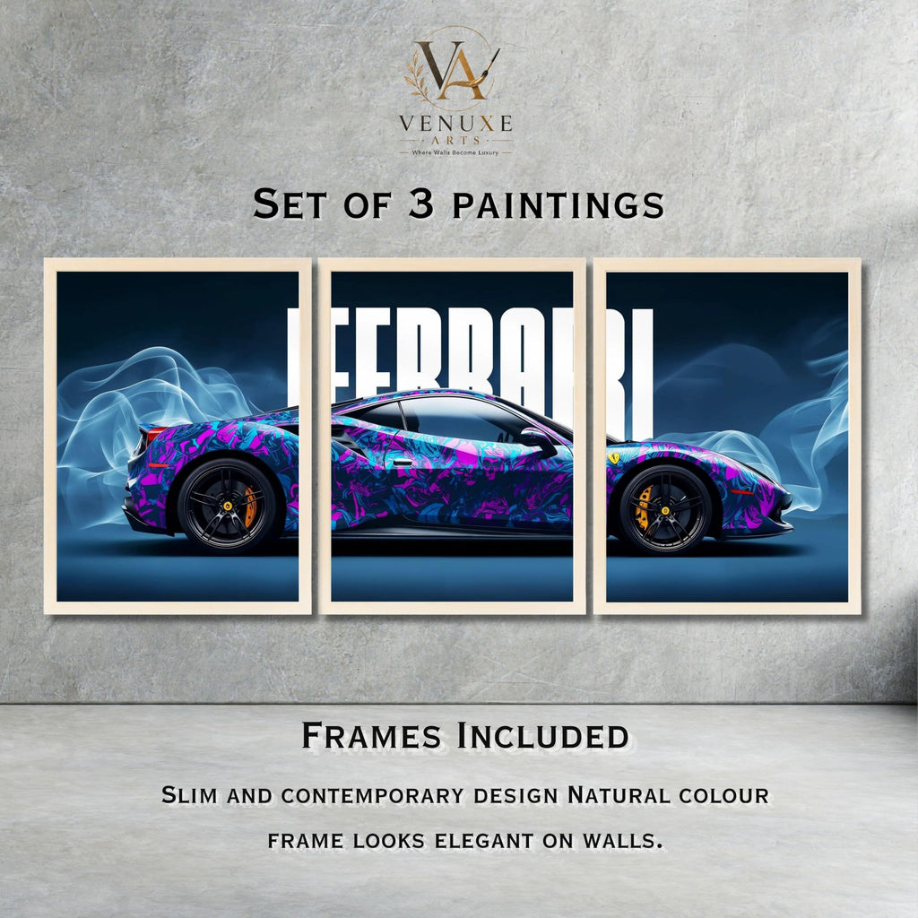 VENUXE ARTS Set Of 3 Big Sports Cars Framed Posters Gift Items for Boys Room Wall Decoration Bedroom Living Room Office Studio Décor | Car Poster Frame for Wall Décor