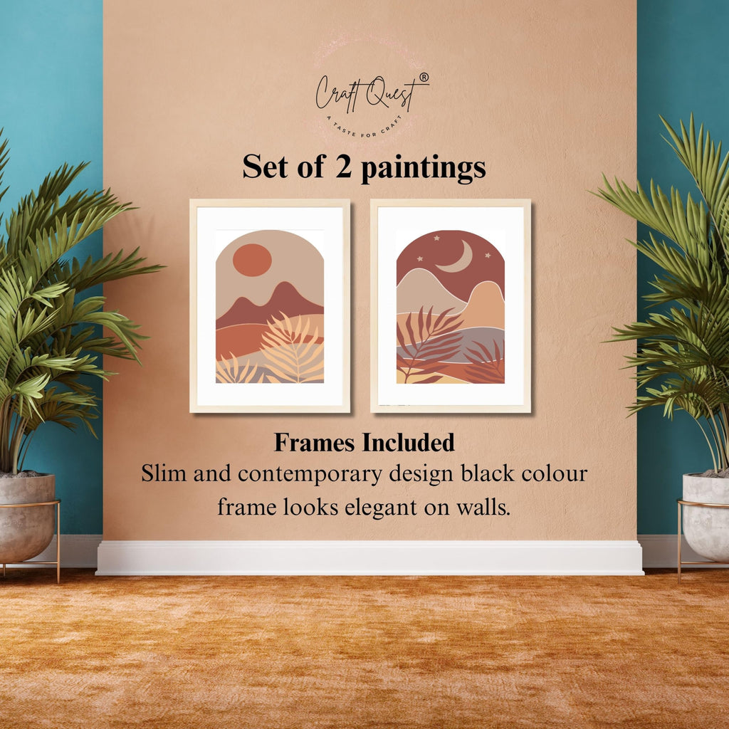 CRAFT QUEST Wall Art Decor Paintings | Set of 2 BOHO Wall Art Frames for Home Decoration | Ideal for Living Room, Bedroom & Office