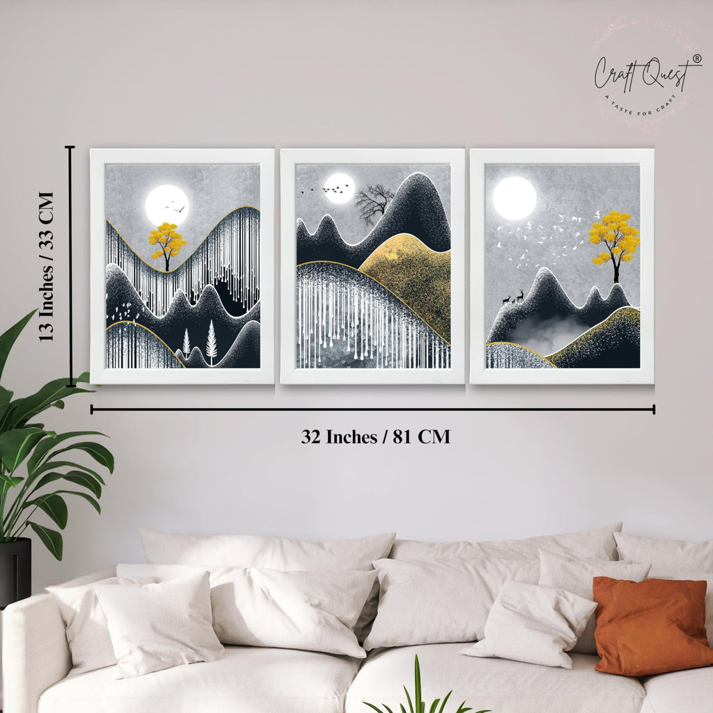 CRAFT QUEST Abstract Art Geometric Figures Decorative Murals | Set of 3 Frames for Home Decoration | Ideal for Living Room, Bedroom & Offices