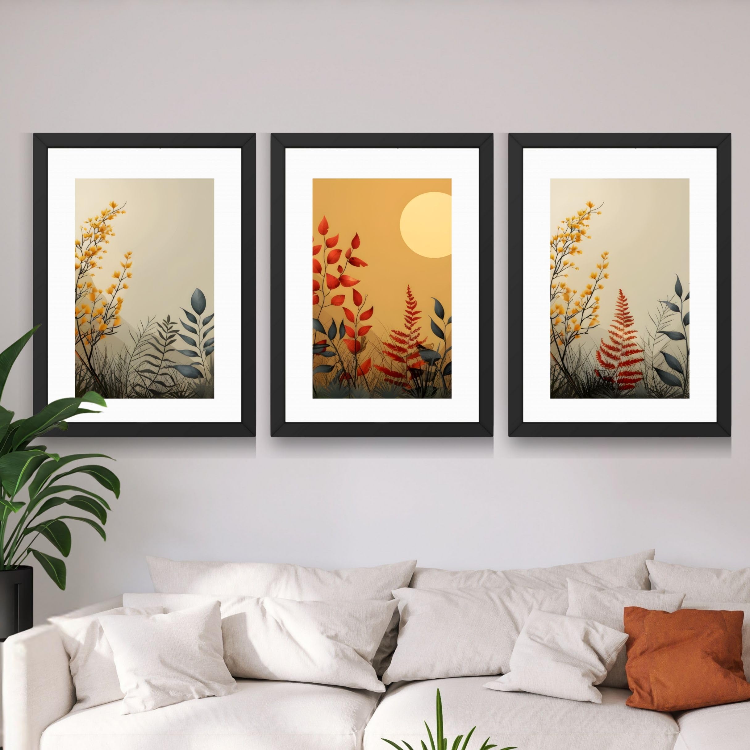 CRAFT QUEST Wall Art Decor Paintings | Set of 3 FLORAL Wall Art Frames for Home Decoration | Ideal for Living Room, Bedroom & Offices