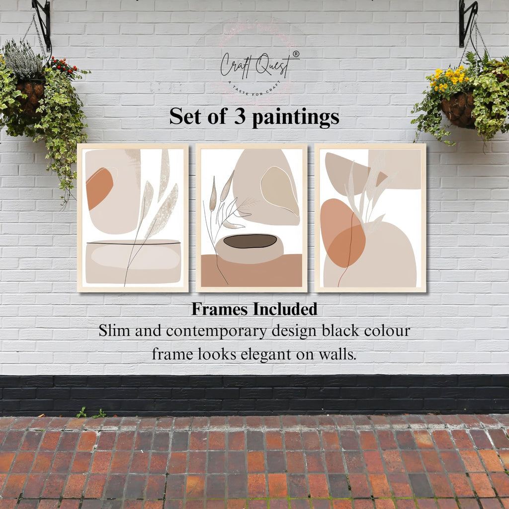 CRAFT QUEST Modern Art White Wall Abstract Wall Art | Set of 3 Frames for Home Decoration | Ideal for Living Room, Bedroom & Offices