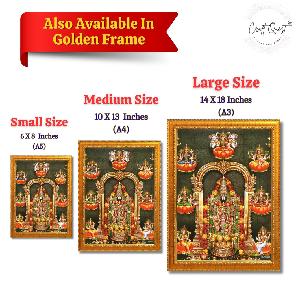 CRAFT QUEST Lord Tirupati Balaji Lord Venkateshwara Swamy Wall Painting Framed, Home, Temple, Pooja, Wall Décor Item