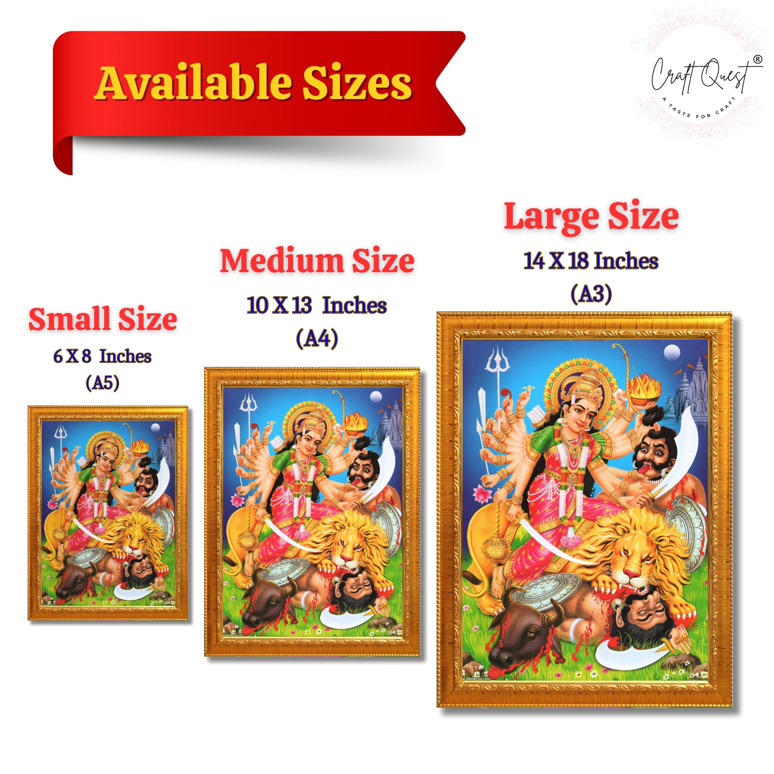 CRAFT QUEST Durga mata Mahishasura Mardini | Mahisasur Mardhini Durga Maa Wall Painting Framed, Religious Photo Frame With Acrylic Glass