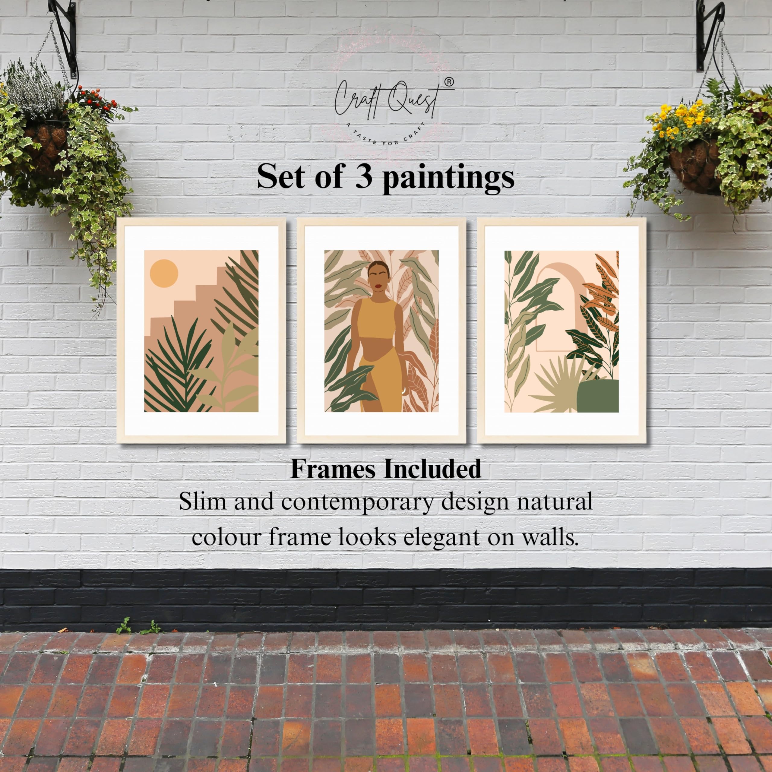 CRAFT QUEST Beautiful Abstract Of American Woman & Tropical Leaves Wall Art | Set of 3 Frames for Home Decoration | Ideal for Living Room, Bedroom & Offices
