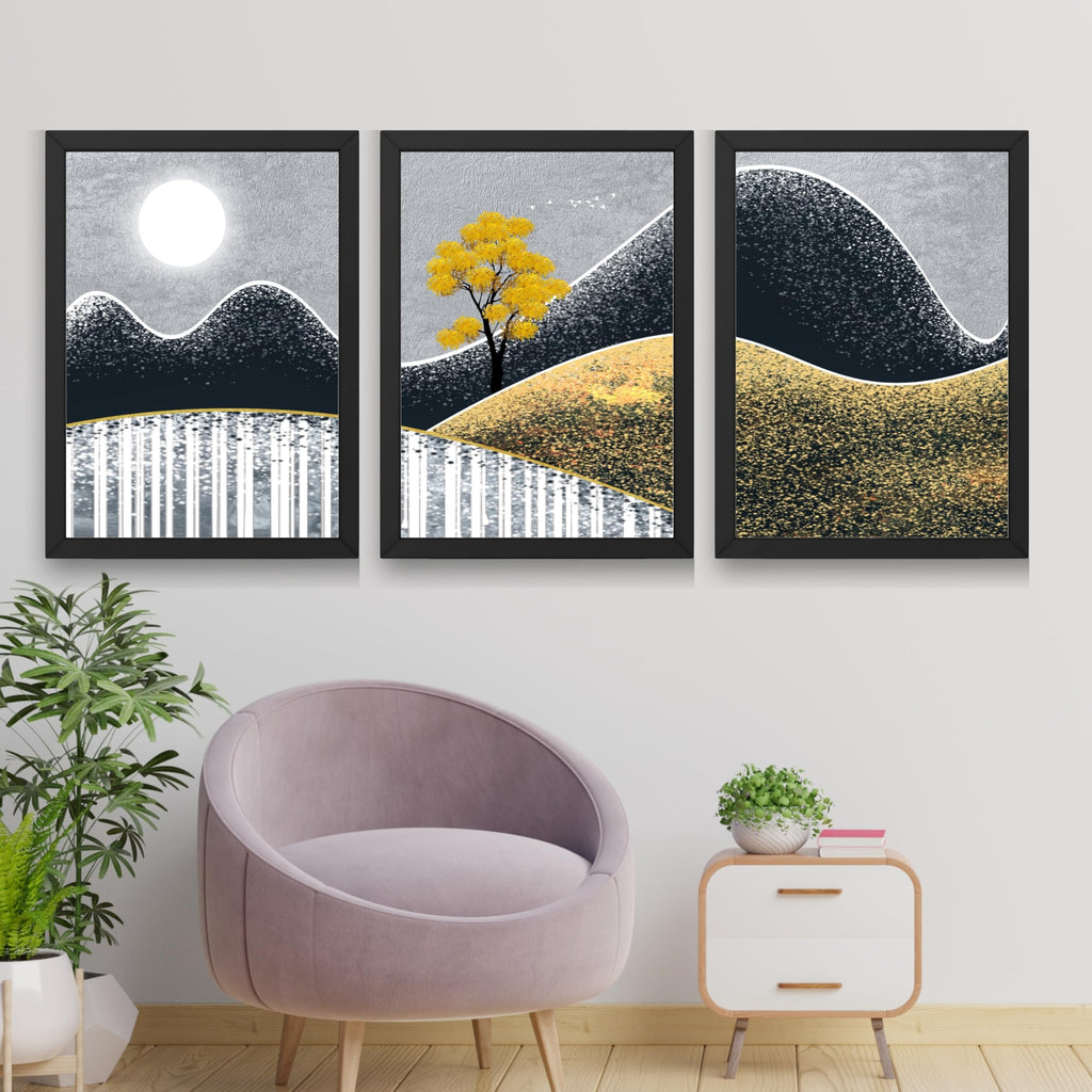 CRAFT QUEST Modern Abstract Landscape Art | Set of 3 Frames for Home Decoration | Ideal for Living Room, Bedroom & Offices