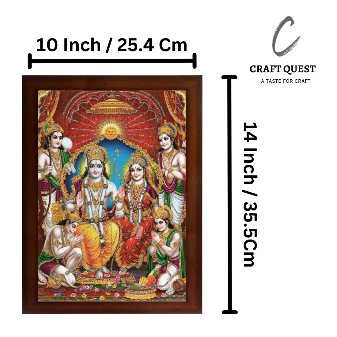 Craft Quest Shree Ram Darbar Sparkle Coated Painting with Frame Home Decorative Gift Item Painting (14 X 10 Inches, Synthetic, Multicolour, Religious) RD1013-506