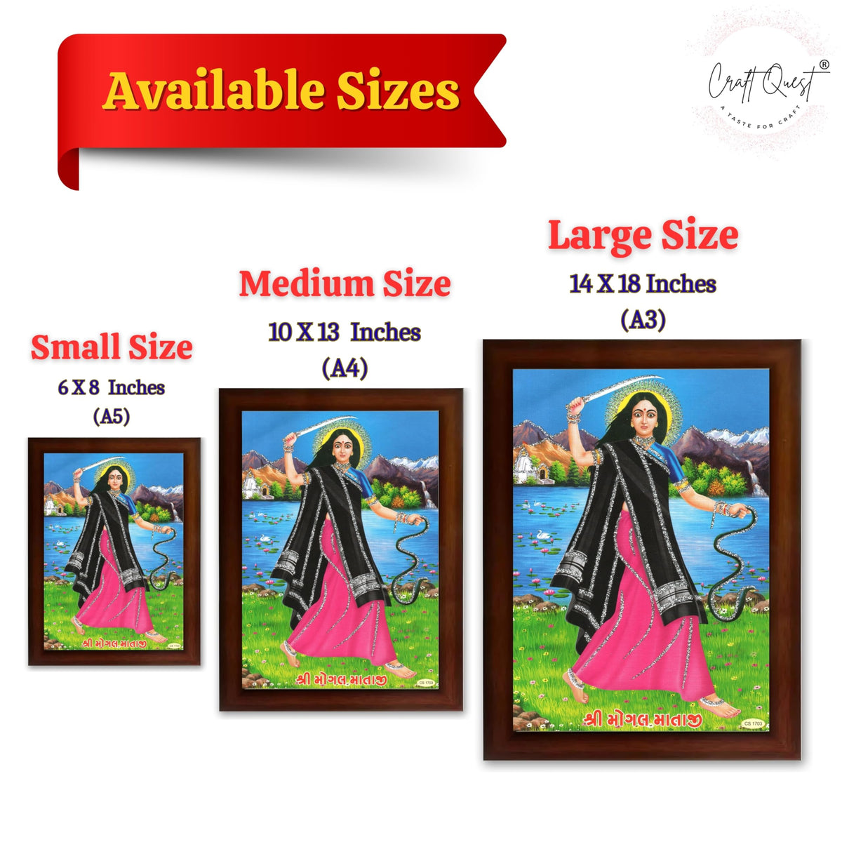 CRAFT QUEST Mogal Mataji Photo frame | Acrylic, Lightweight | Hindu God Spiritual Framed | Ideal for Home, Office, Temple & Puja Room, Wall Decor
