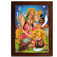 CRAFT QUEST Durga mata Mahishasura Mardini | Mahisasur Mardhini Durga Maa Wall Painting Framed, Religious Photo Frame With Acrylic Glass