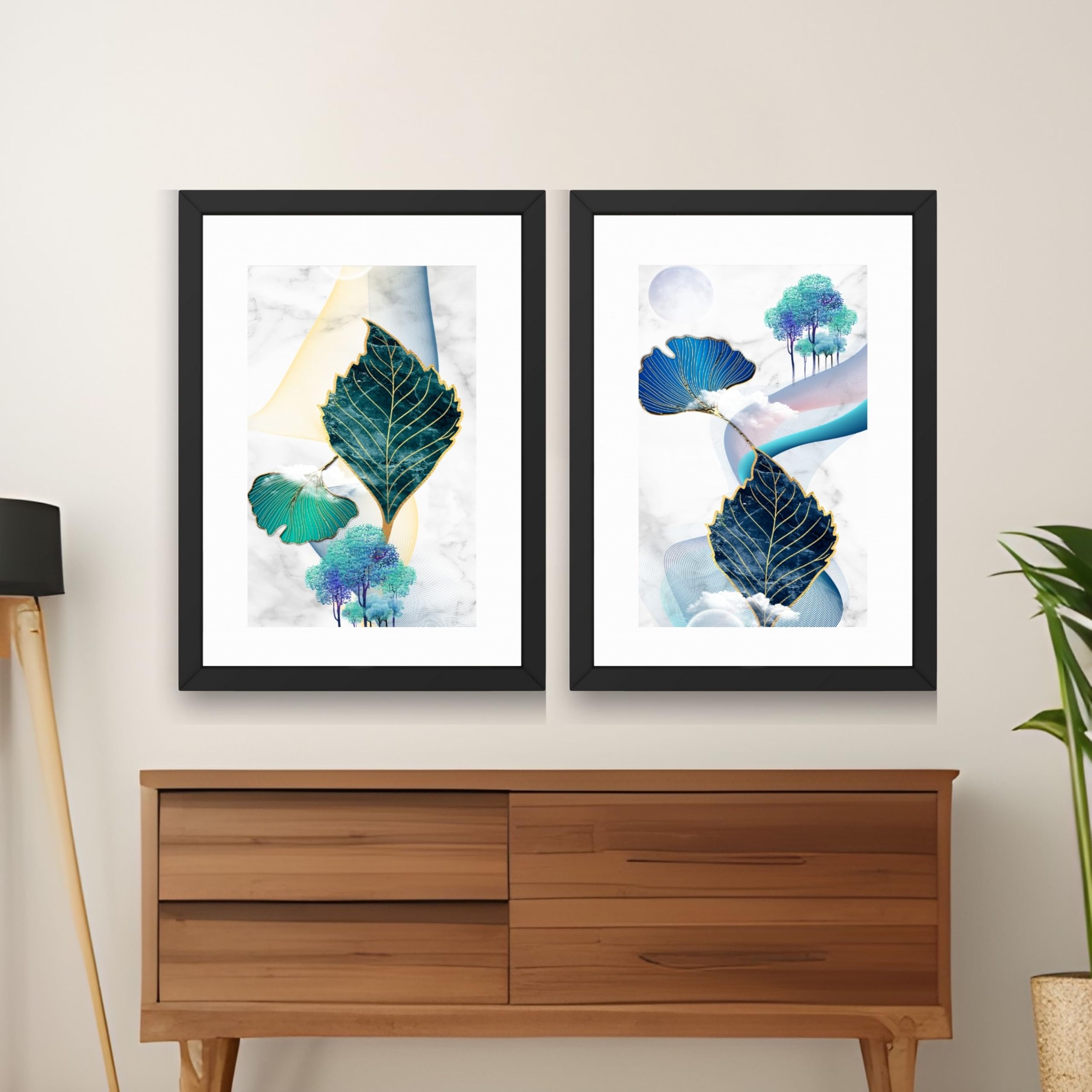 CRAFT QUEST Wall Art Decor Paintings | Set of 2 Wall Art Frames for Home Decoration | Ideal for Living Room, Bedroom & Office (Style 116)
