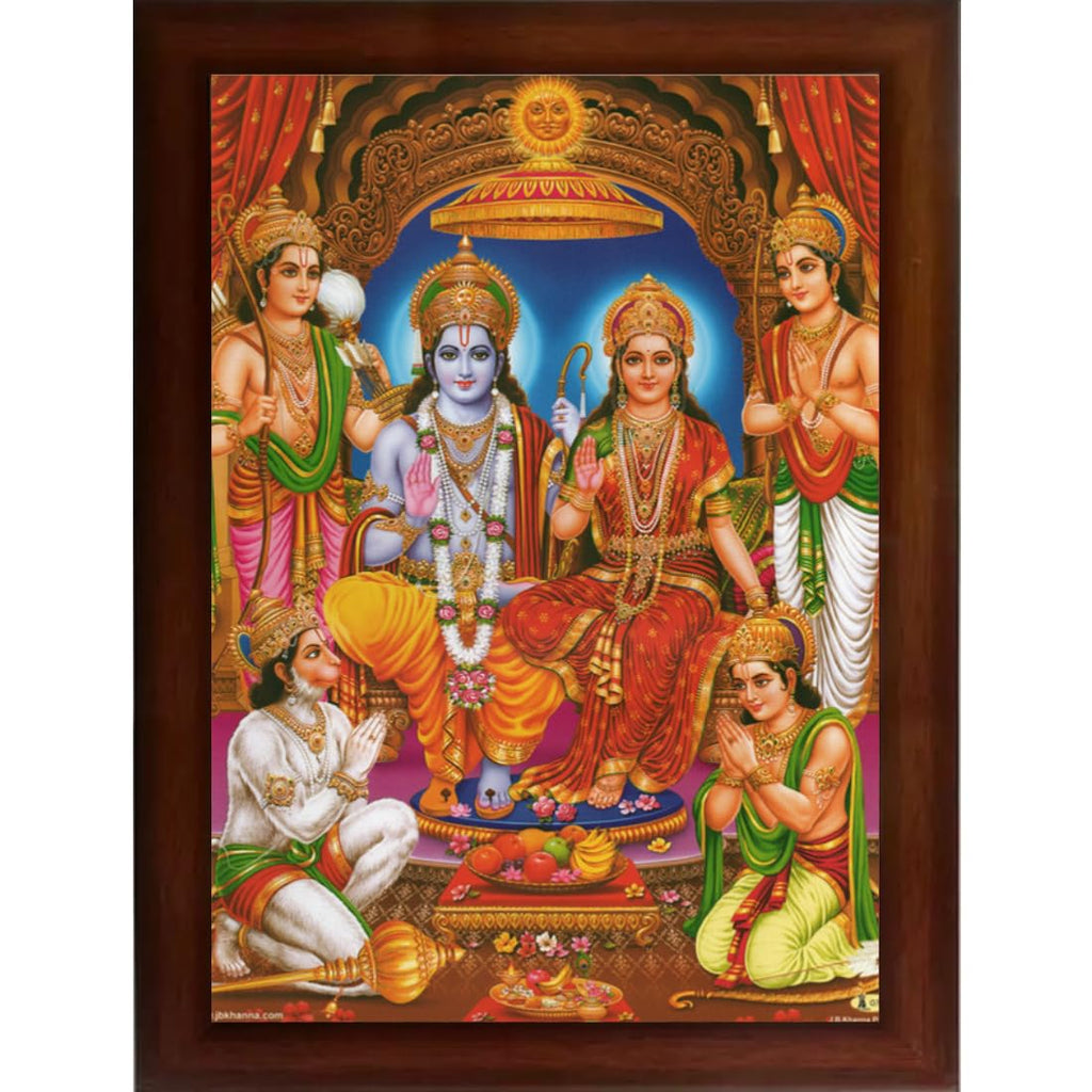 CRAFT QUEST Ayodhya Ram Mandir Photo Frame For Wall Decoration Gift Item Painting/Shree Ram Darbar Photo Frame with Acrylic glass (Large, 14 inch X 10 inch, Brown, Large, Religious)
