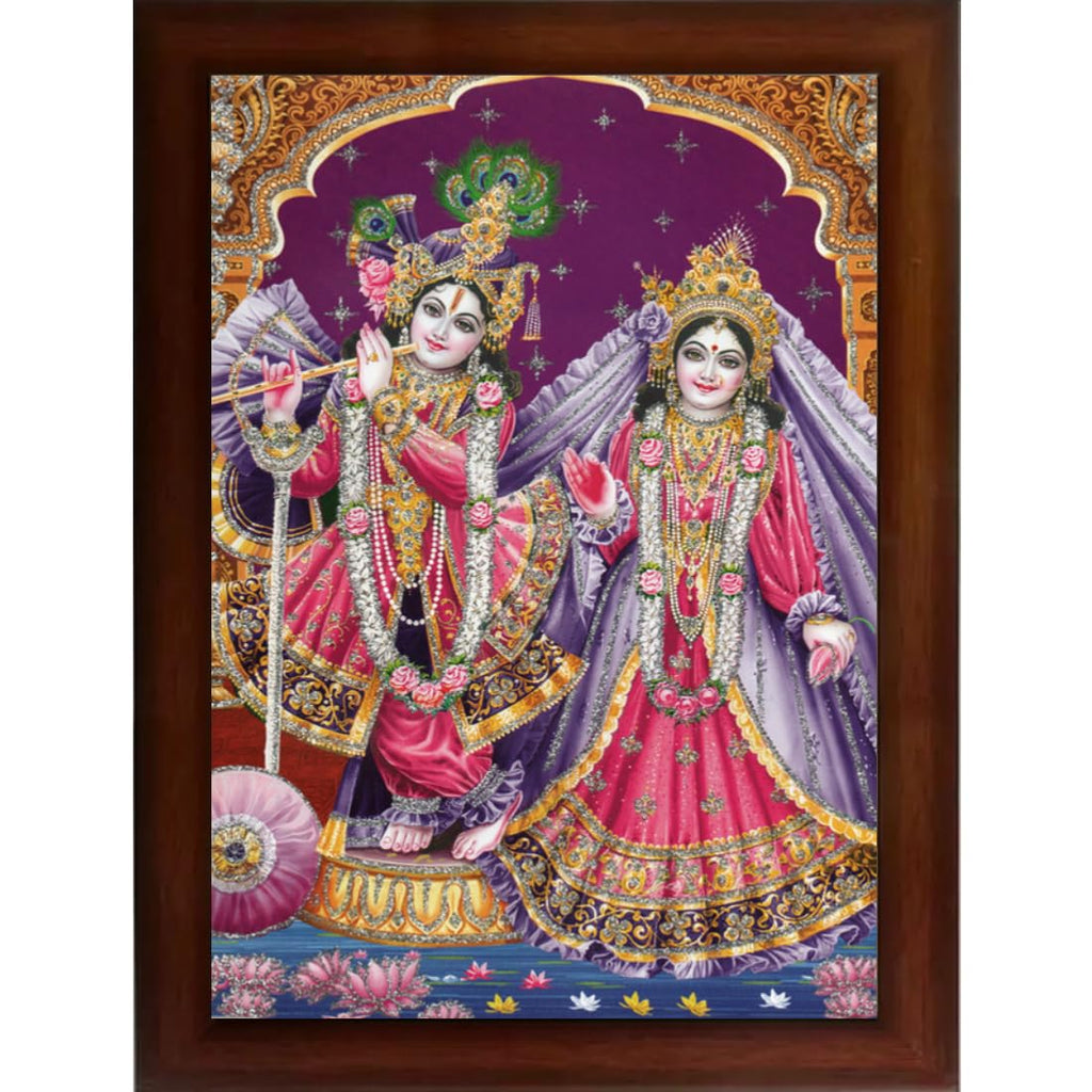 Craft Quest Radha Krishna Sparkle Coated Home Decorative Gift Item Framed Painting (10 X 14 Inches, Brown) RK1013-114