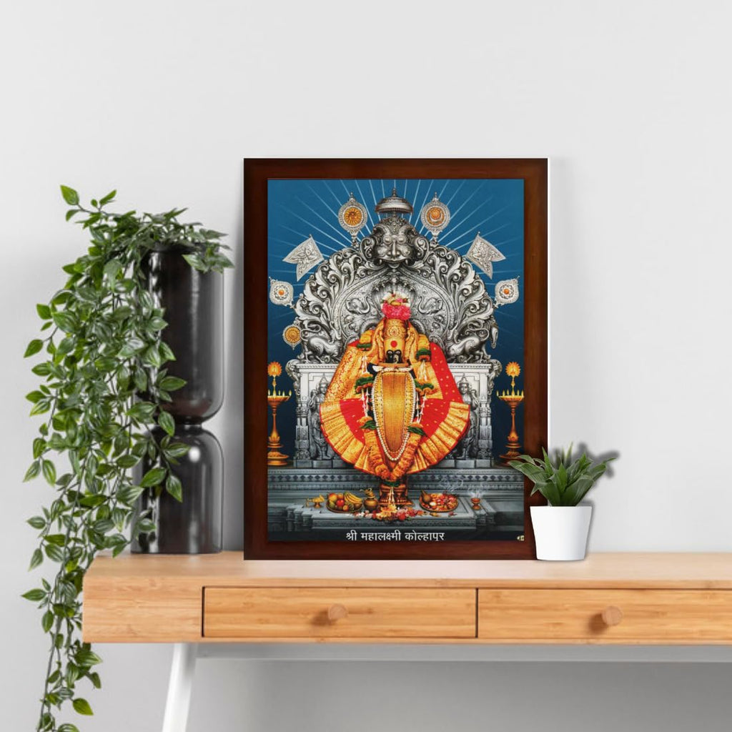 CRAFT QUEST Goddess MahaLakshmi Devi Kolhapur Wall Painting Frame with Acrylic glass Home Decor