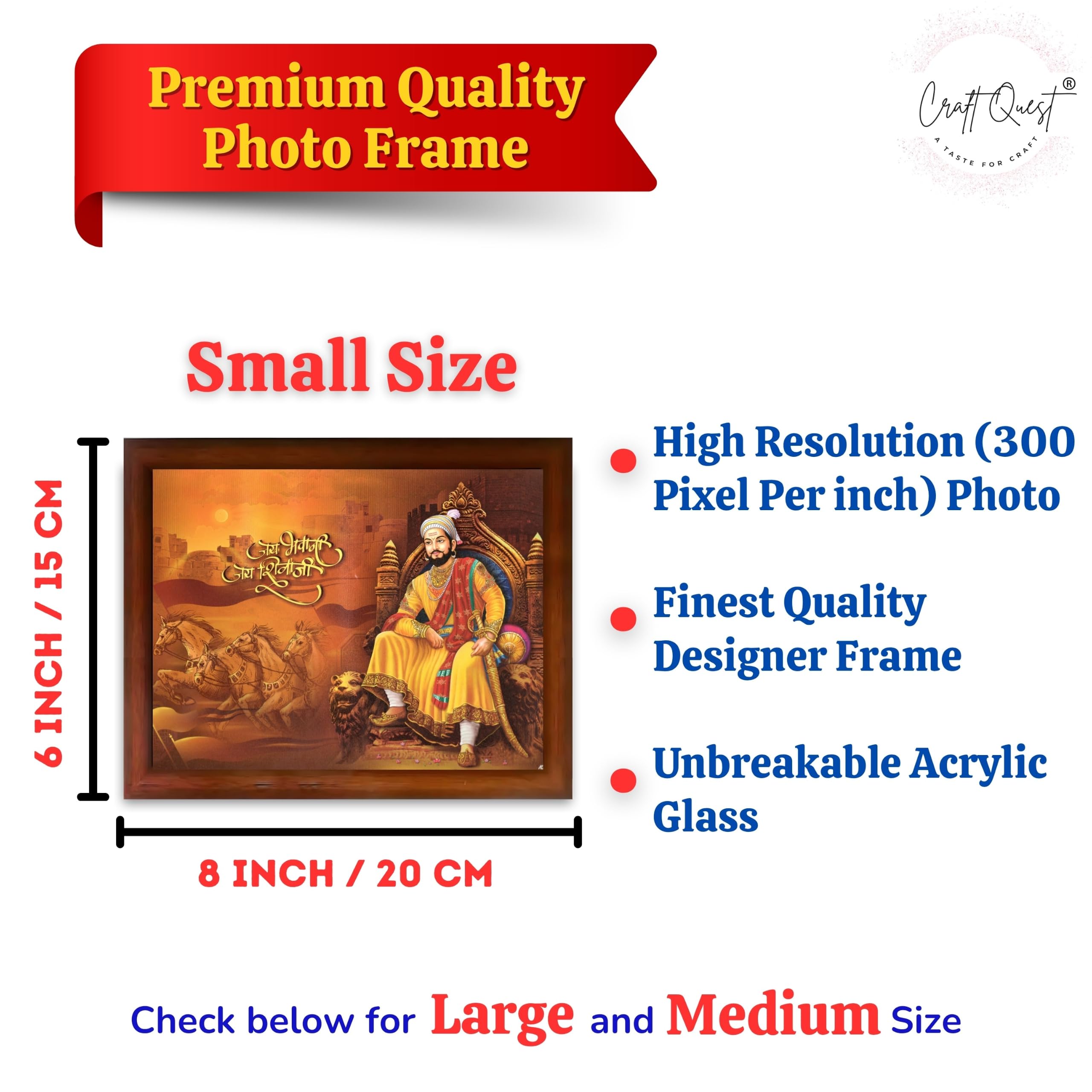 CRAFT QUEST Shri Shivaji Maharaj Wall Photo Frame | Lightweight | Home Decoration Item | Best Gifting Option