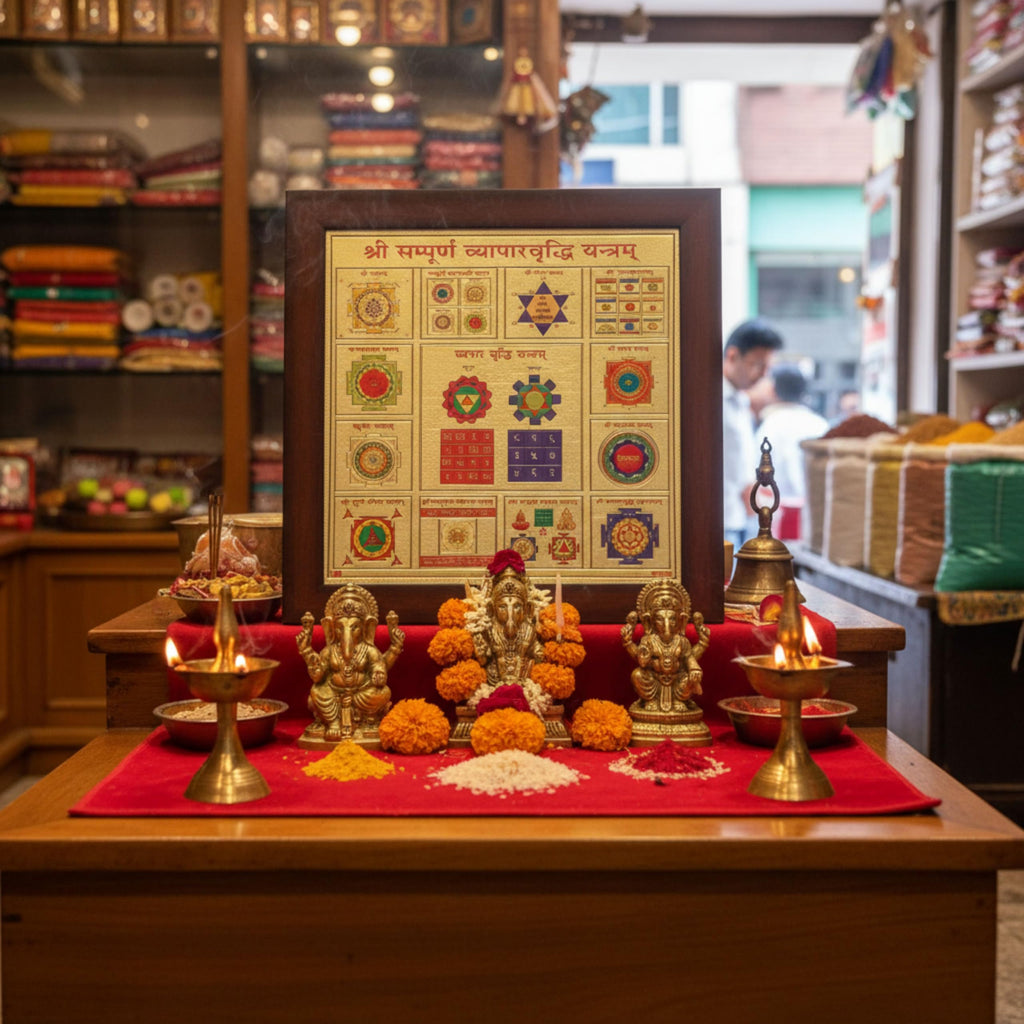 CRAFT QUEST Shree sampurna Vyapar Vridhi Yantra with 24k Gold Plating for Business and Profit | Shop Vastu Item