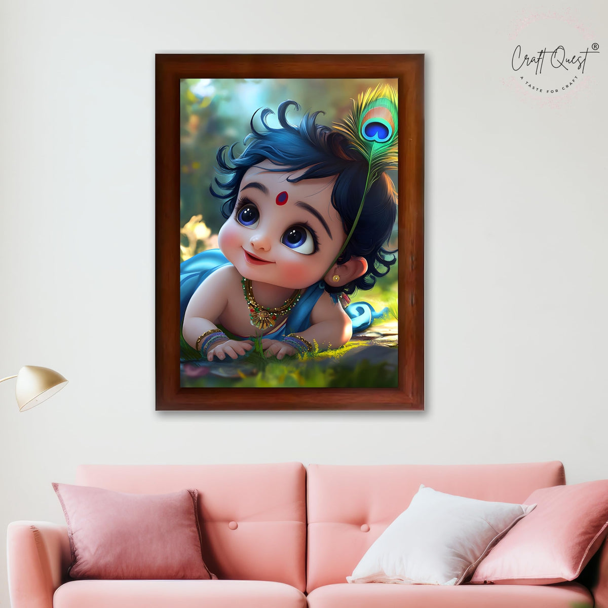 CRAFT QUEST Bal Gopal Painting Kanha Ji Poster | Laddu Lord Makhan Chor | Walls Home Bedroom Living Room Decoration Gift.