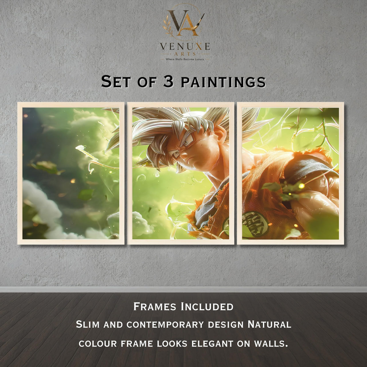 VENUXE ARTS Set Of 3 Anime Characters Wall Framed |Anime Characters Framed Poster for Living Room Bedroom Gaming Room Studio Wall Decor