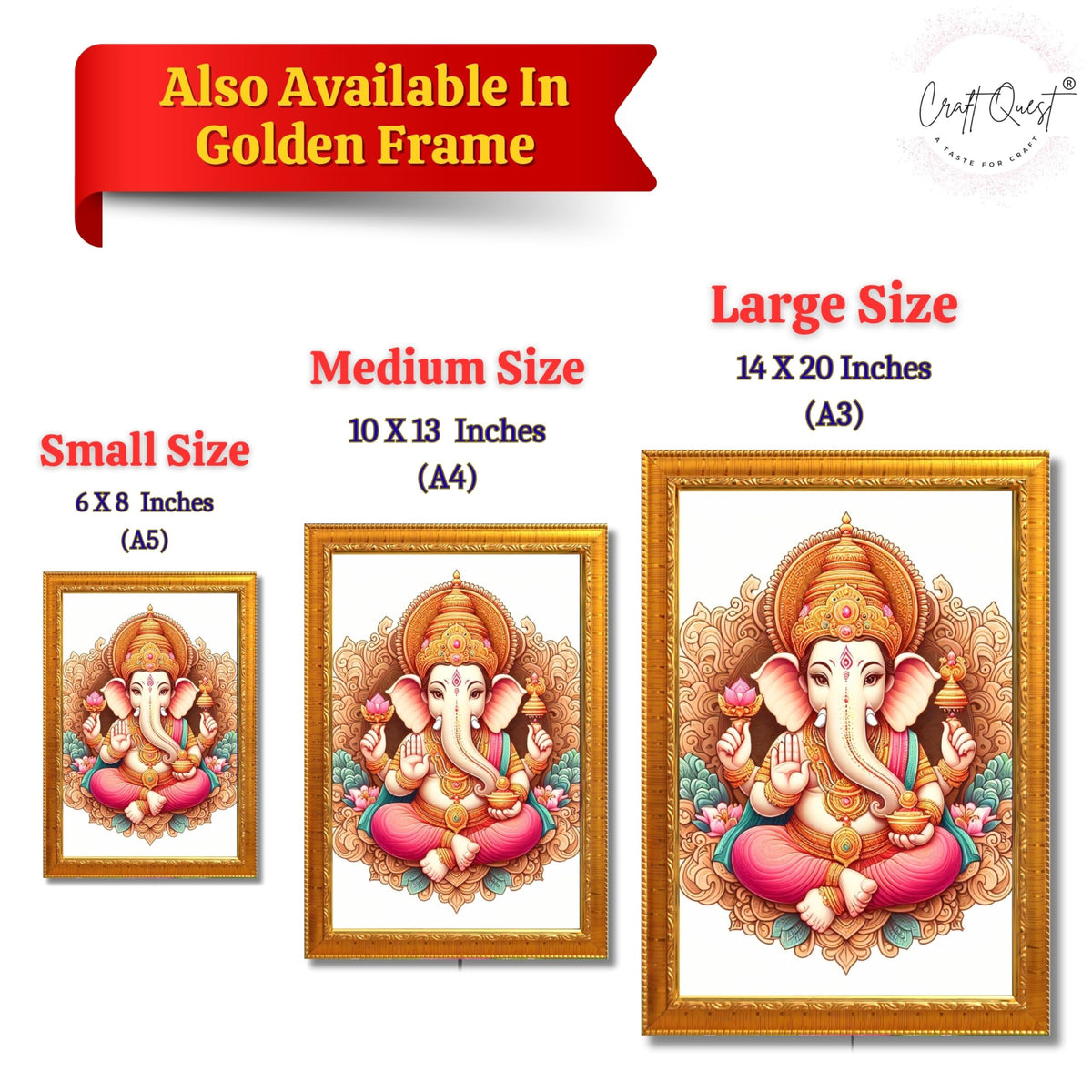 CRAFT QUEST Lord Ganesha Ganesh Ganpati Ganapathi Hanging Wall Painting Framed Home Décor