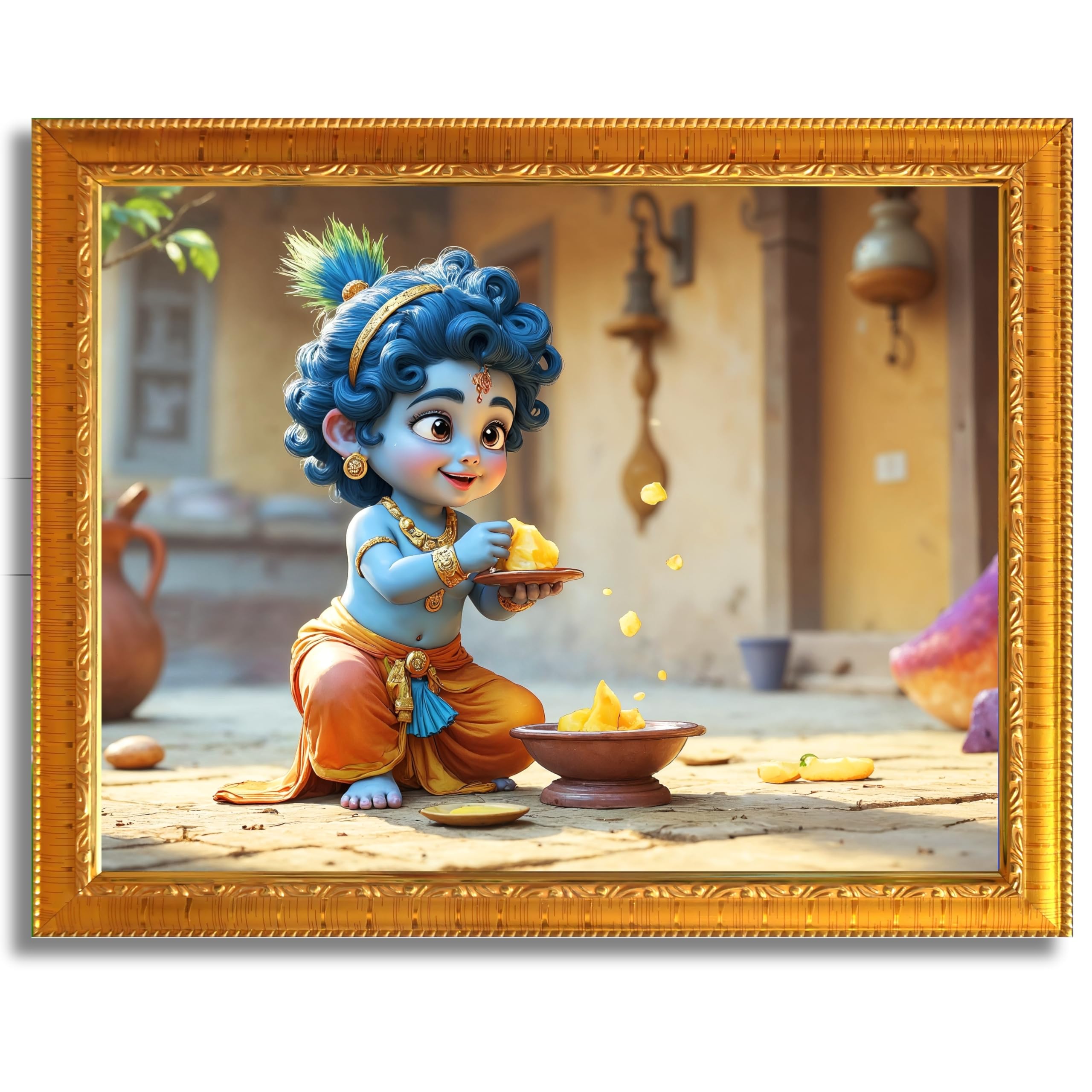 CRAFT QUEST Shri Bal Gopal Painting | Baby Krishna Photo Frame | Krishna Photo Frames for Walls, Home, Living Room and Home Décor