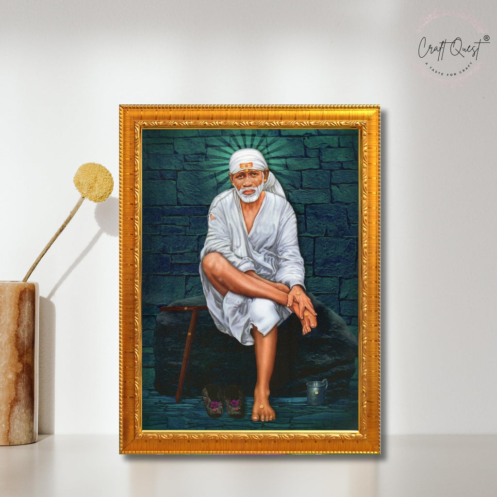 CRAFT QUEST Saibaba Sai Baba Shirdi Sainath Wall Painting Framed Home Décor, Ideal for Home, Office, Temple & Puja Room, Wall Decor