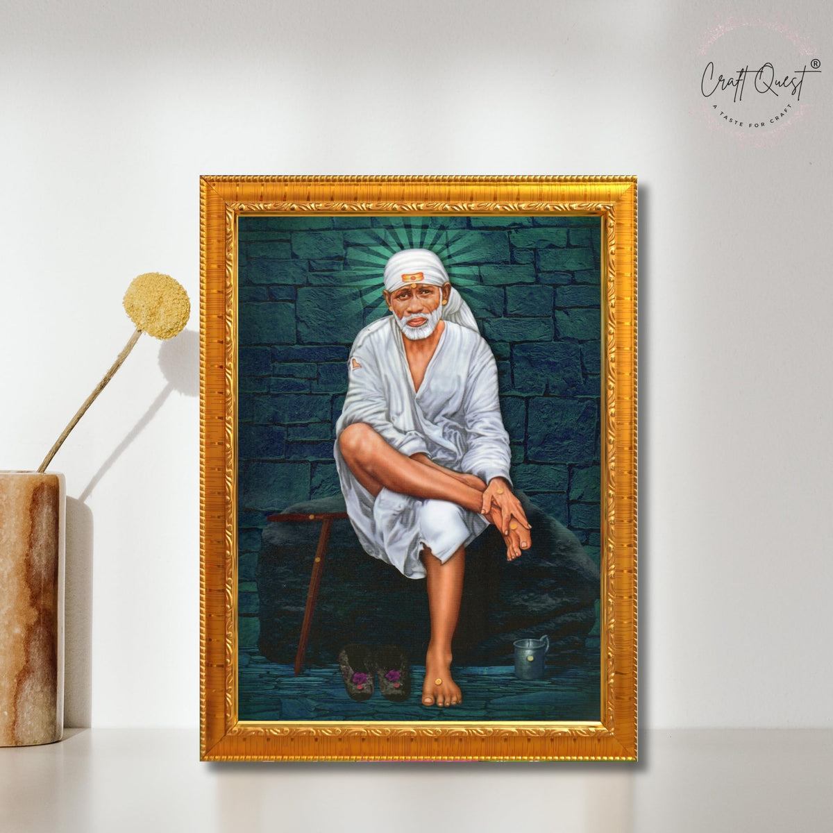 CRAFT QUEST Saibaba Sai Baba Shirdi Sainath Wall Painting Framed Home Décor, Ideal for Home, Office, Temple & Puja Room, Wall Decor