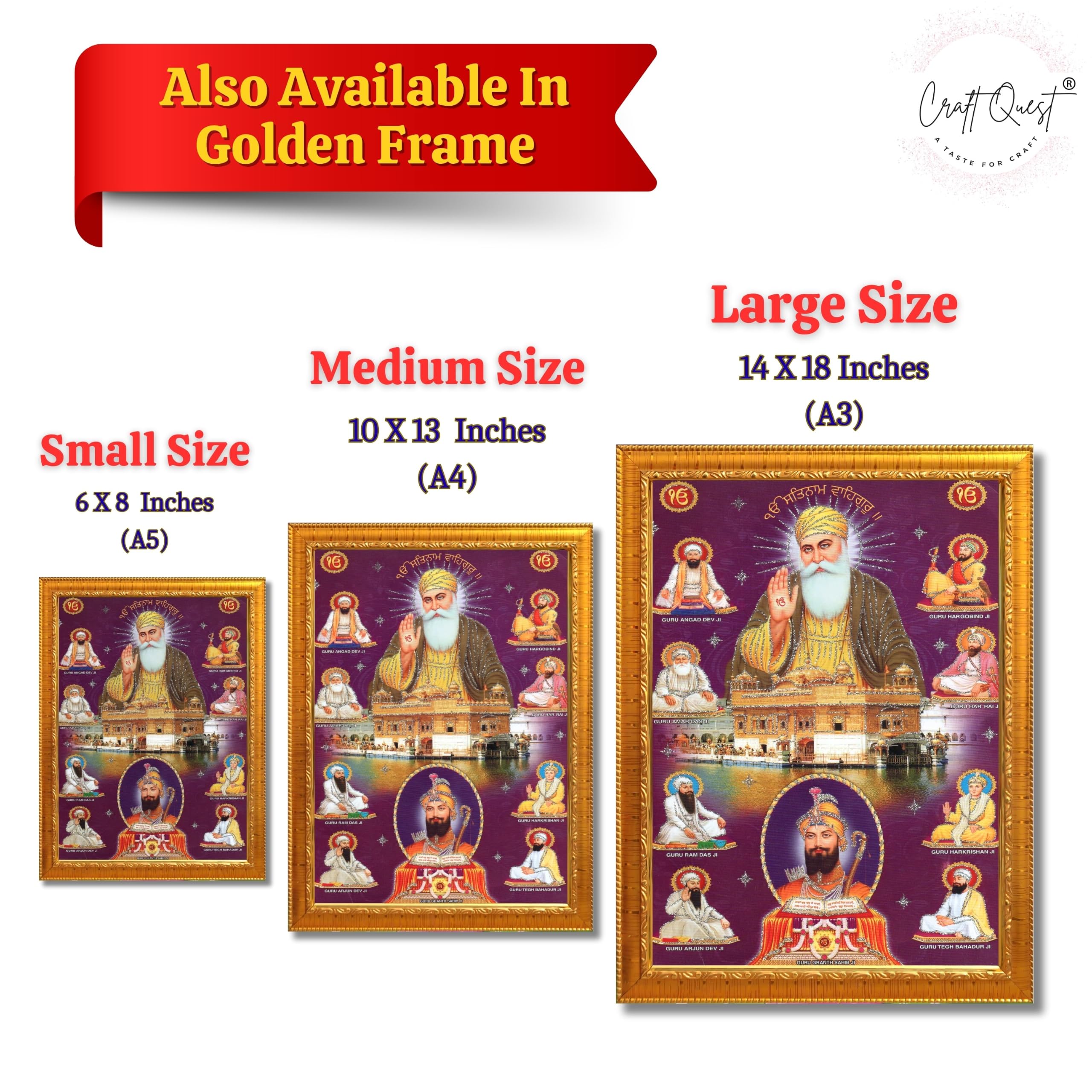 CRAFT QUEST Satnam Waheguru Gurunanak Dev Ji Photo Frame Sikh Guru Photo for Home Decor Religious Painting Decorative Artwork Gift Frame