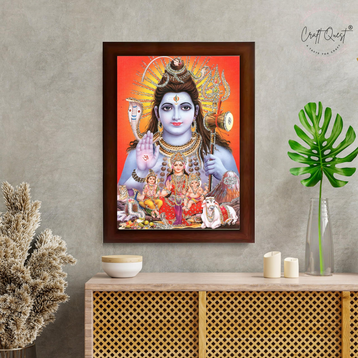 CRAFT QUEST God Shiv Ji Shiva Wall Painting | Premium Framed Hindu God Wall Art | Spiritual Mahadev Poster for Living Room, Bedroom, Office, Meditation, Pooja & Temple Décor Item |