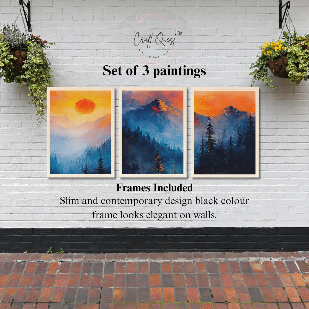 CRAFT QUEST Nature Inspired Landscape With Trees & Mountains Wall Art | Set of 3 Frames for Home Decoration | Ideal for Living Room, Bedroom & Offices
