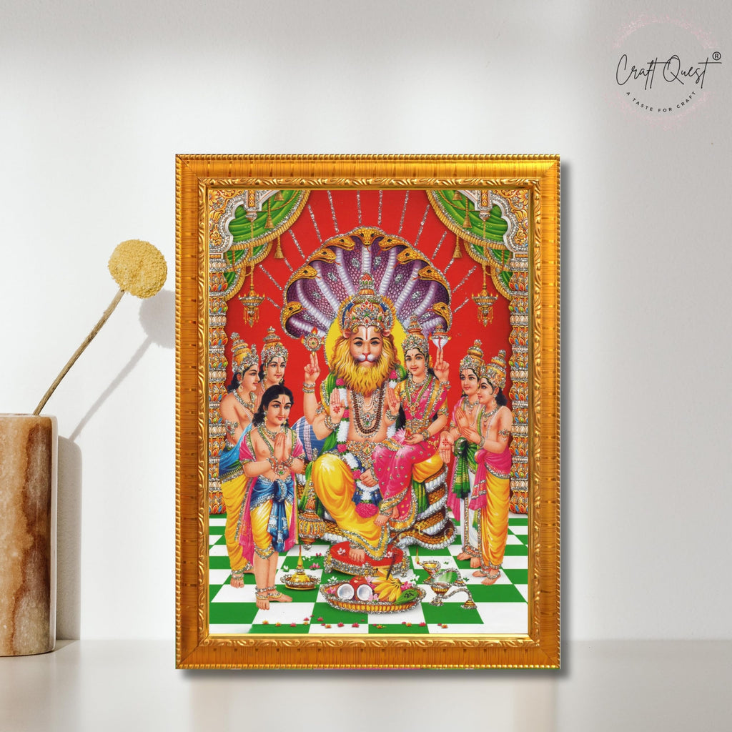 CRAFT QUEST Narasimha Swamy Lakshmi Narsingh Bhagwan Photo Framed | Acrylic Glass, Lightweight | Ideal for Home, Office, Temple & Puja Room, Wall Decor
