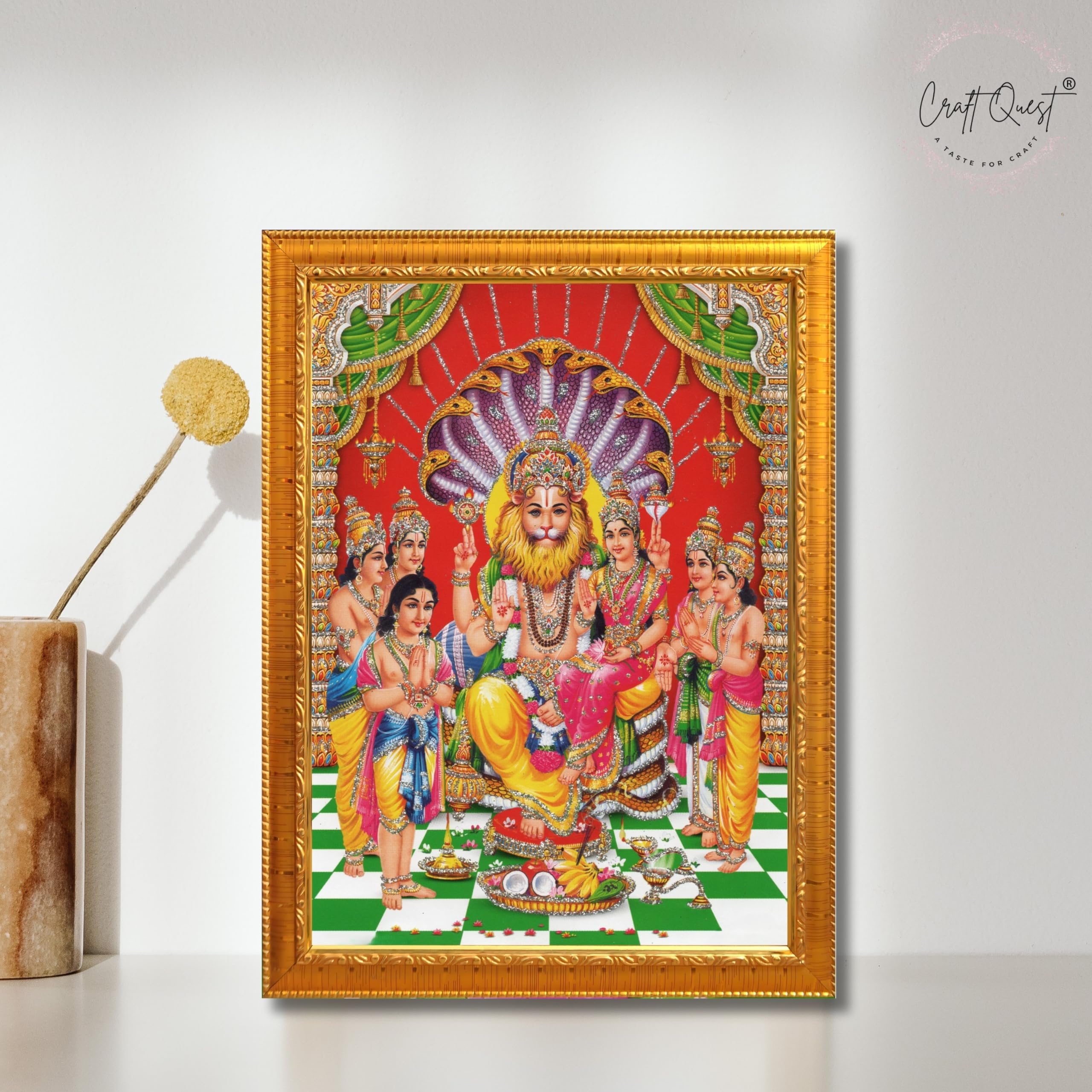 CRAFT QUEST Narasimha Swamy Lakshmi Narsingh Bhagwan Photo Framed | Acrylic Glass, Lightweight | Ideal for Home, Office, Temple & Puja Room, Wall Decor