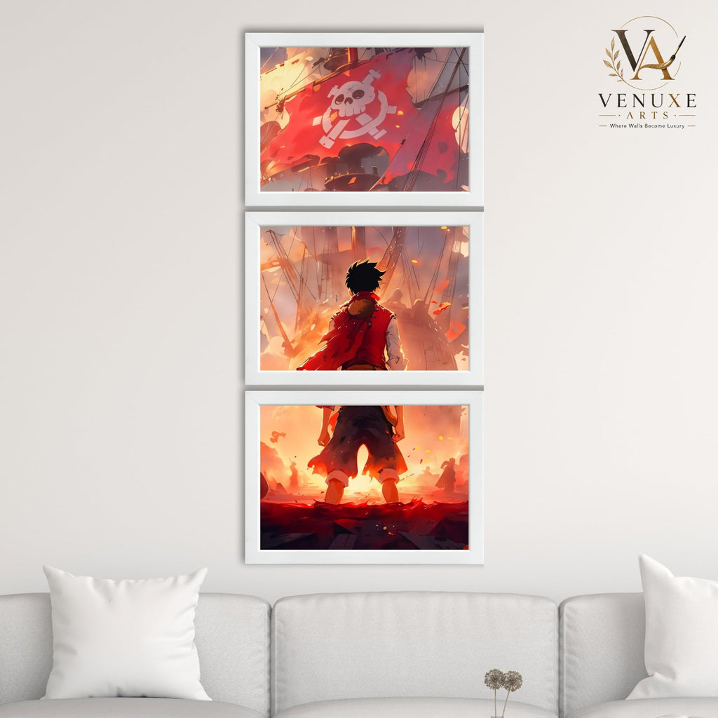 VENUXE ARTS Set Of 3 Anime Characters Wall Framed |Anime Characters Framed Poster for Living Room Bedroom Gaming Room Studio Wall Decor