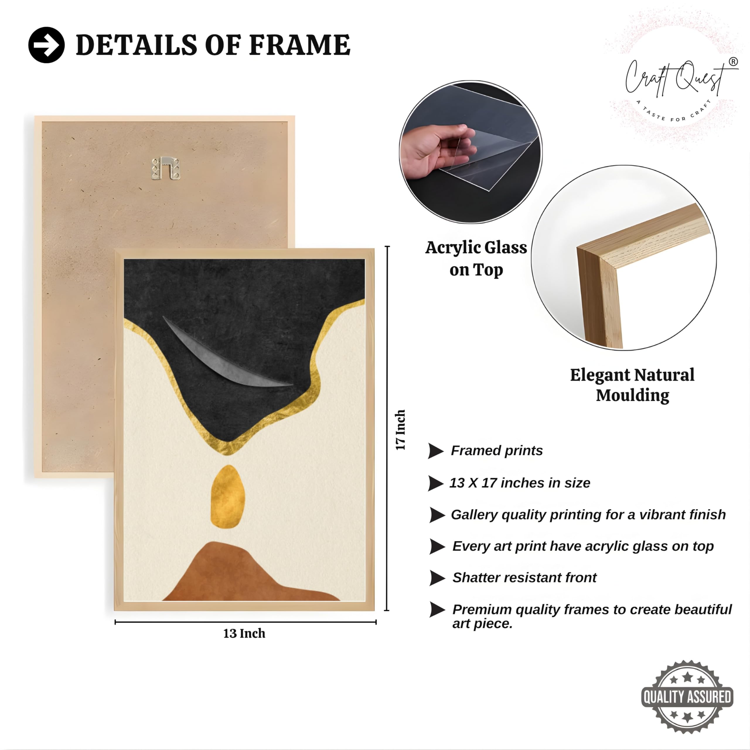 CRAFT QUEST Wall Art Decor Paintings | Set of 3 Abstract Wall Art Frames for Home Decoration | Ideal for Living Room, Bedroom & Office