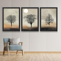 CRAFT QUEST Nature Inspired Landscape With Black Trees Modern Wall Art | Set of 3 Frames for Home Decoration | Ideal for Living Room, Bedroom & Office