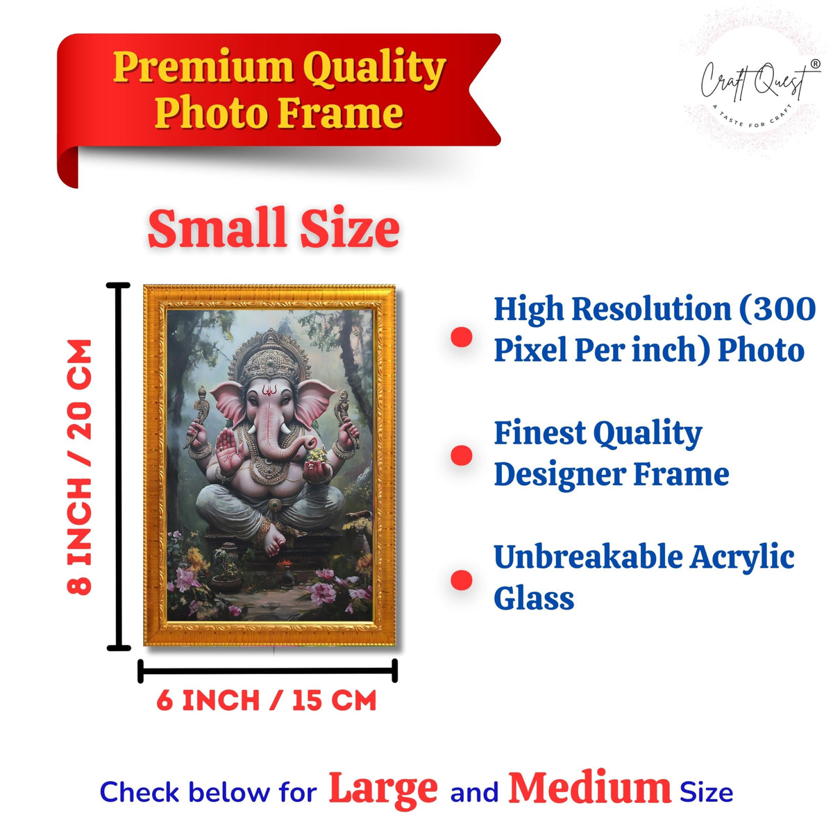 CRAFT QUEST Lord God Ganesh Ganpati ji Hanging Wall Painting Framed For Home Décor
