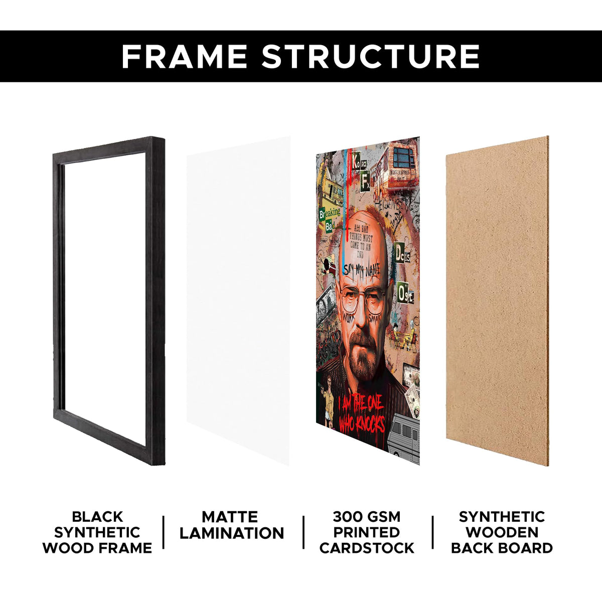 CodersParadise Wooden Heisenberg Wall Poster Frame 8×12 (A4 Size) Premium Hanging Art Frame|Stylish Wall Decor for Bedroom, Living Room & Home Aesthetic|Rectangular