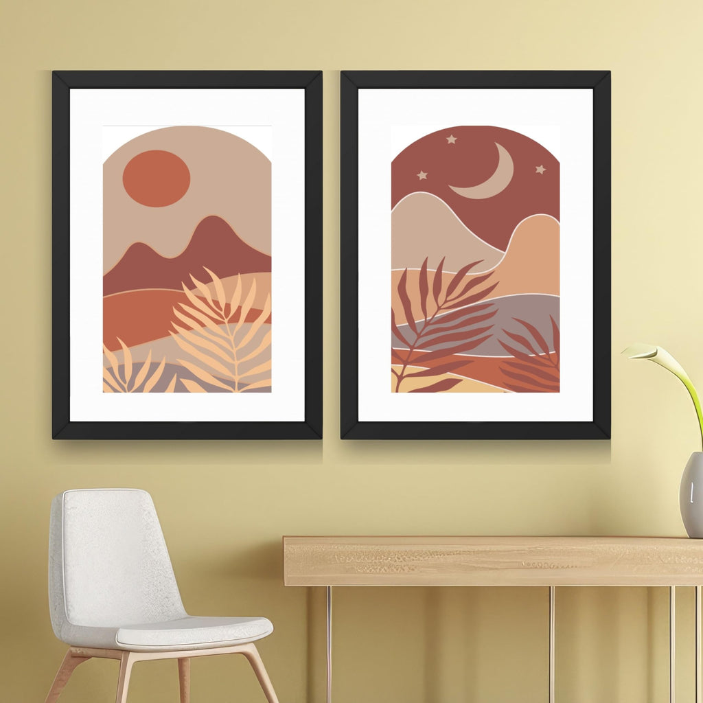 CRAFT QUEST Wall Art Decor Paintings | Set of 2 BOHO Wall Art Frames for Home Decoration | Ideal for Living Room, Bedroom & Office