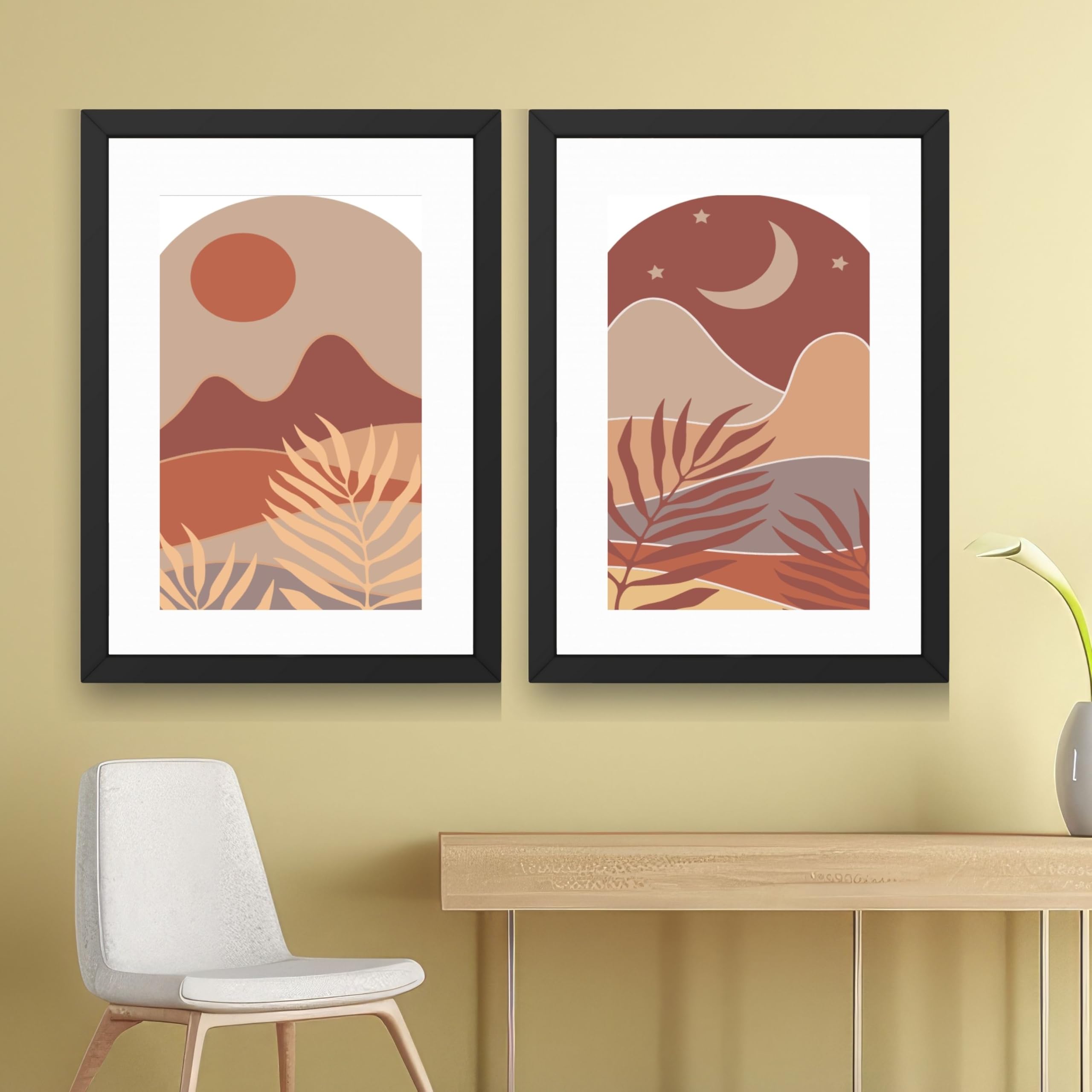 CRAFT QUEST Wall Art Decor Paintings | Set of 2 BOHO Wall Art Frames for Home Decoration | Ideal for Living Room, Bedroom & Office