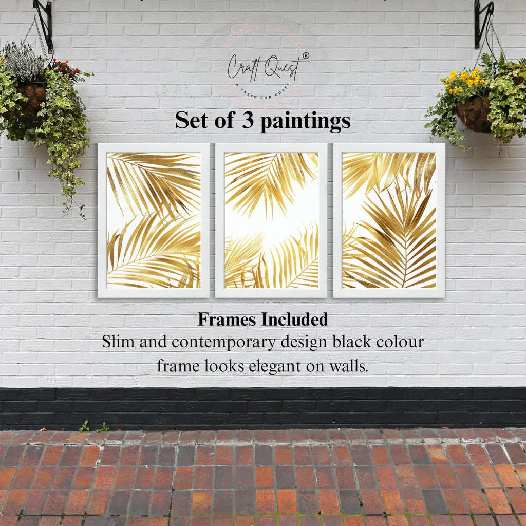 CRAFT QUEST Nature Inspired Abstract Plants Geometry Wall Art | Set of 3 Frames for Home Decoration | Ideal for Living Room, Bedroom & Offices