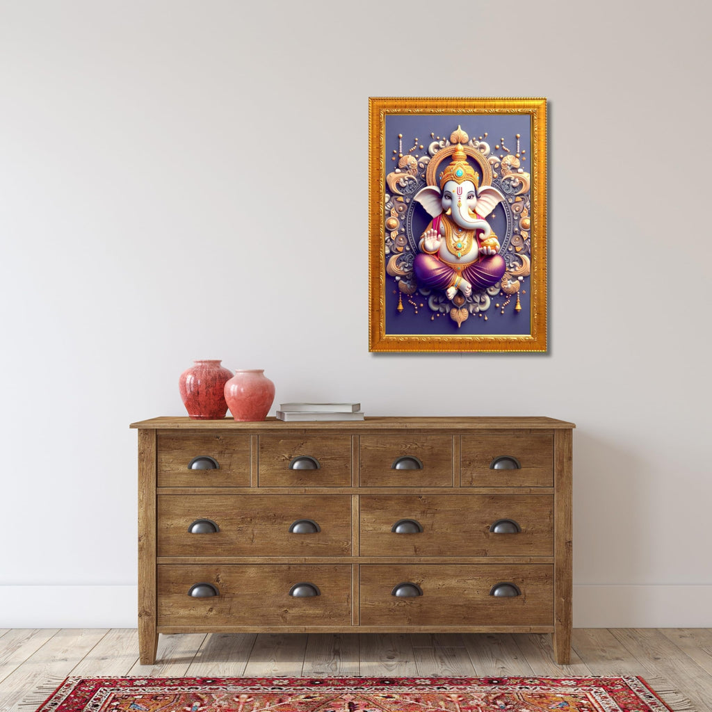 CRAFT QUEST Lord Ganesh Ganpati Ganapathi Hanging Wall Painting Framed For Home Décor