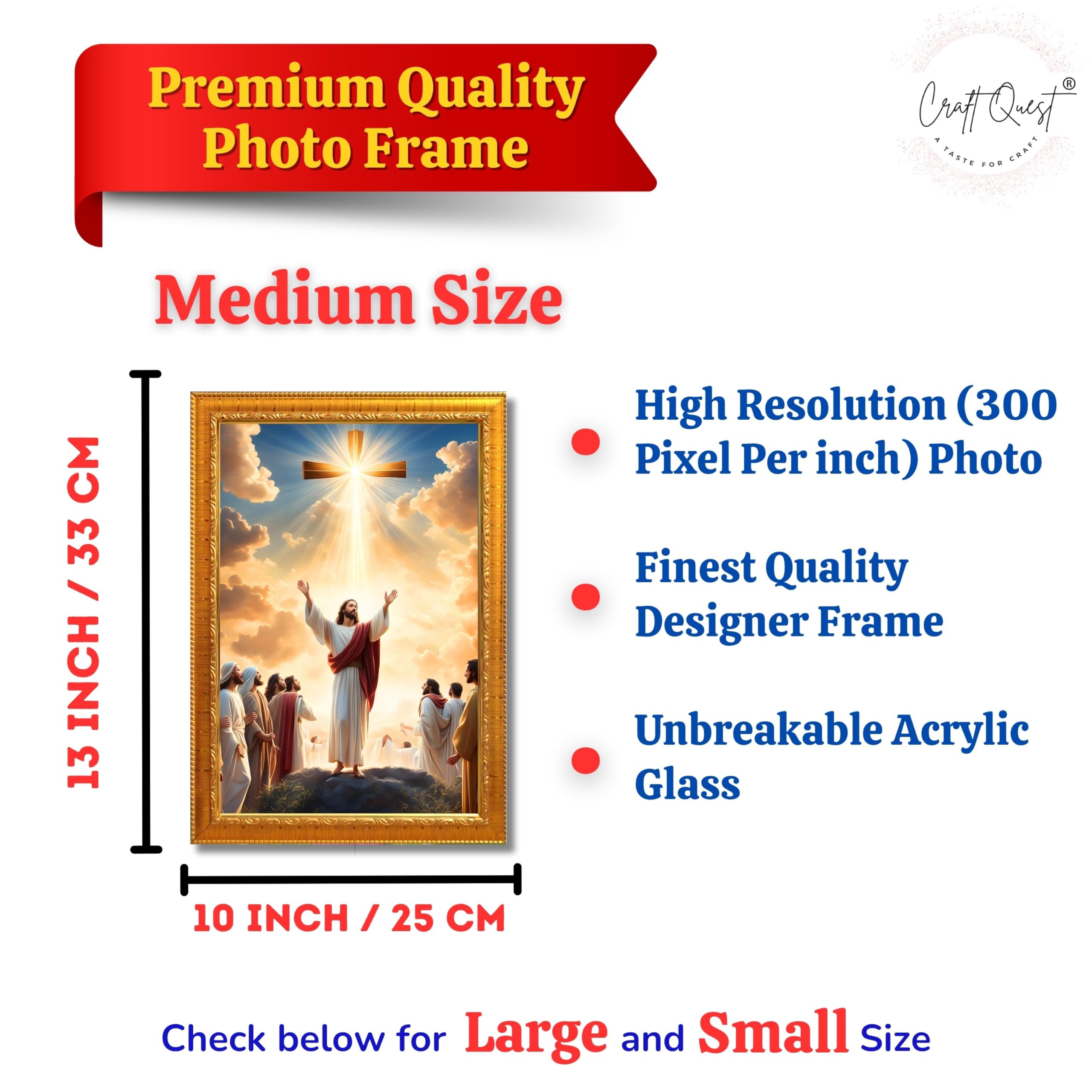CRAFT QUEST Jesus Christ Photo Frame Spiritual Christian Wall Décor Item for Room and Prayer
