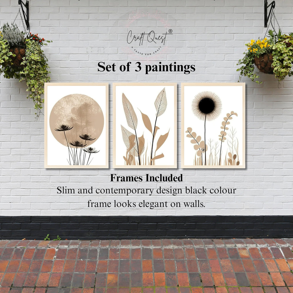 CRAFT QUEST Boho Minimalist Abstract Wall Art | Set of 3 Frames for Home Decoration | Ideal for Living Room, Bedroom & Offices