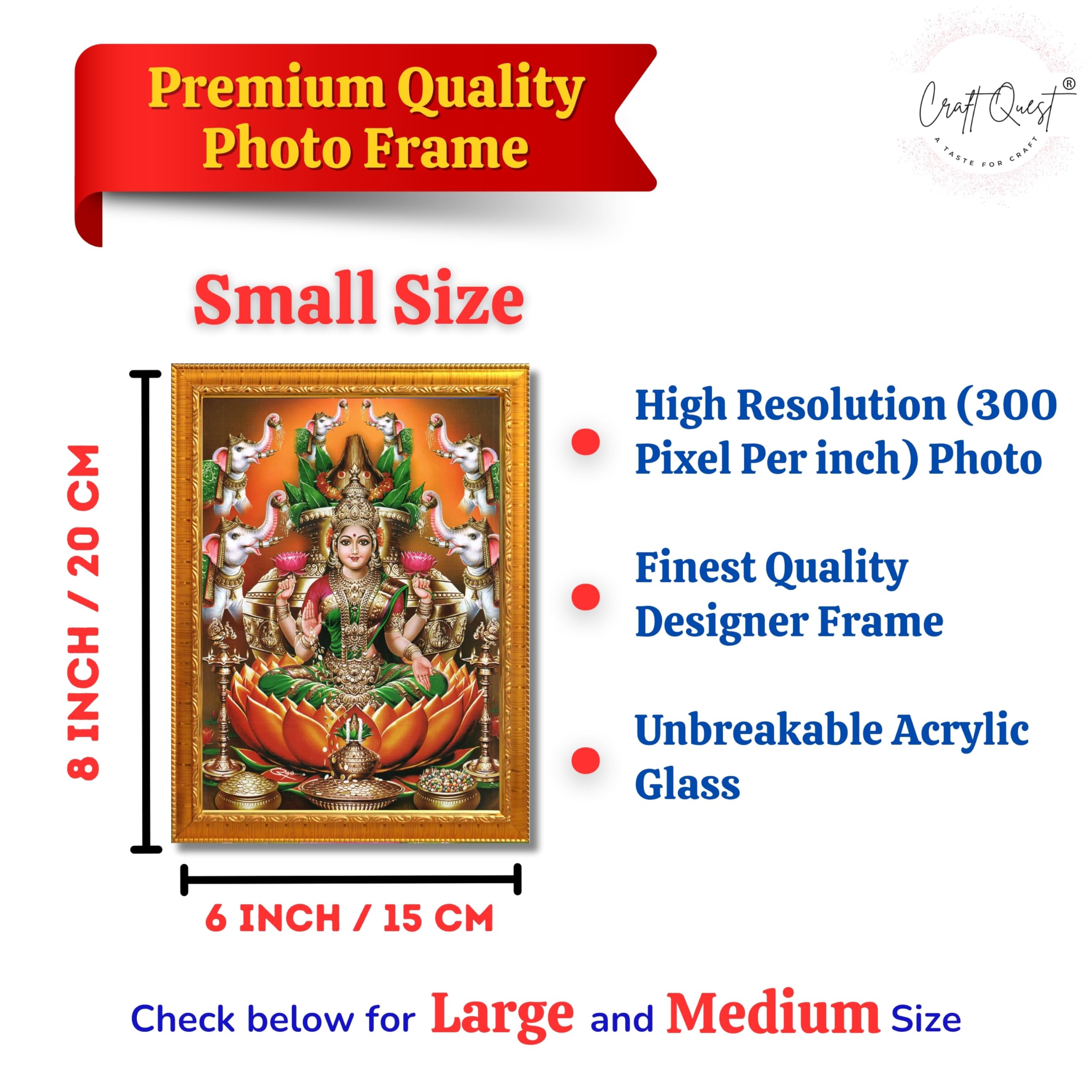 CRAFT QUEST Goddess Lakshmi Devi Dhana Vaibhav Laxmi Maa Wall Painting Photo Framed | Ideal for Home, Office, Temple & Puja Room, Wall Decor