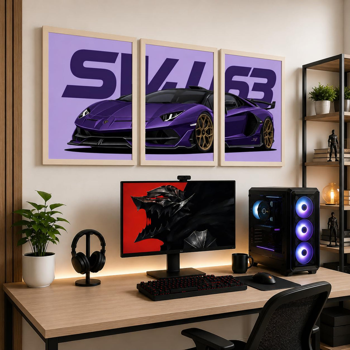 VENUXE ARTS Set Of 3 Big Sports Cars Framed Posters Gift Items for Boys Room Wall Decoration Bedroom Living Room Office Studio Décor | Car Poster Frame for Wall Décor