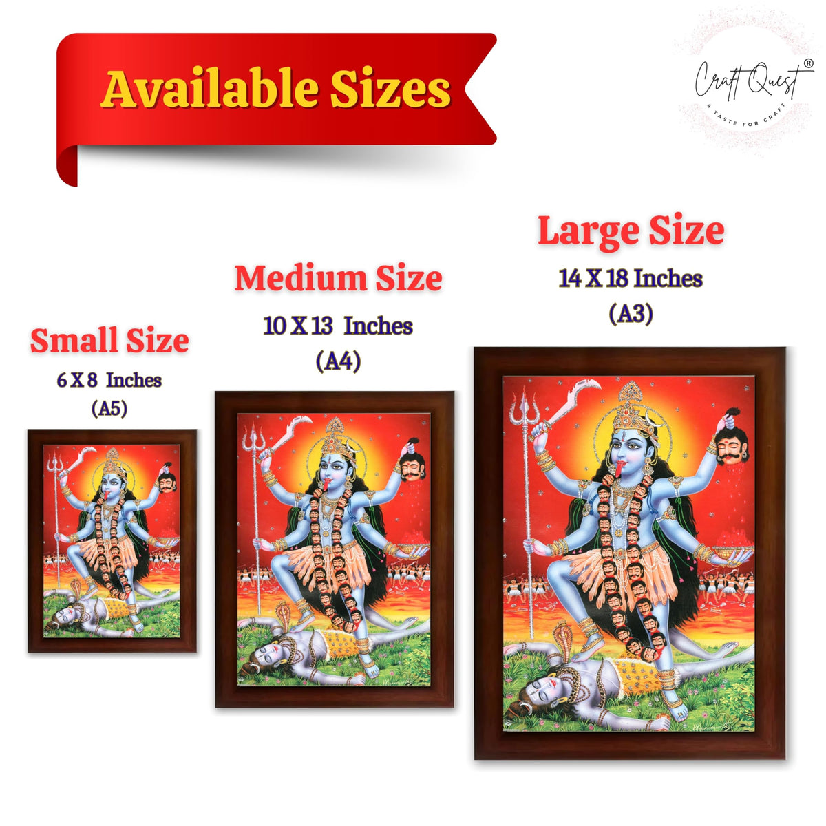 CRAFT QUEST Kali Mata photo with frame, God Religious Framed Painting
