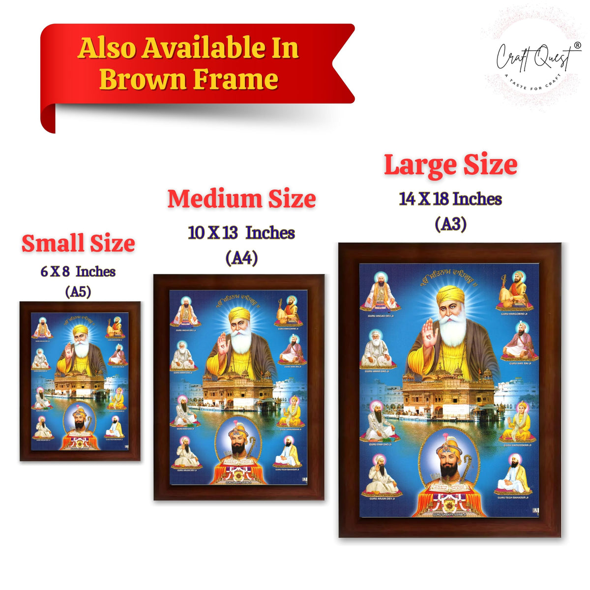 CRAFT QUEST Gurunanak Dev Ji Photo Frame Waheguru Sikh Guru Photo for Home Decor Spiritual Wall Hanging and Living Room Decoration