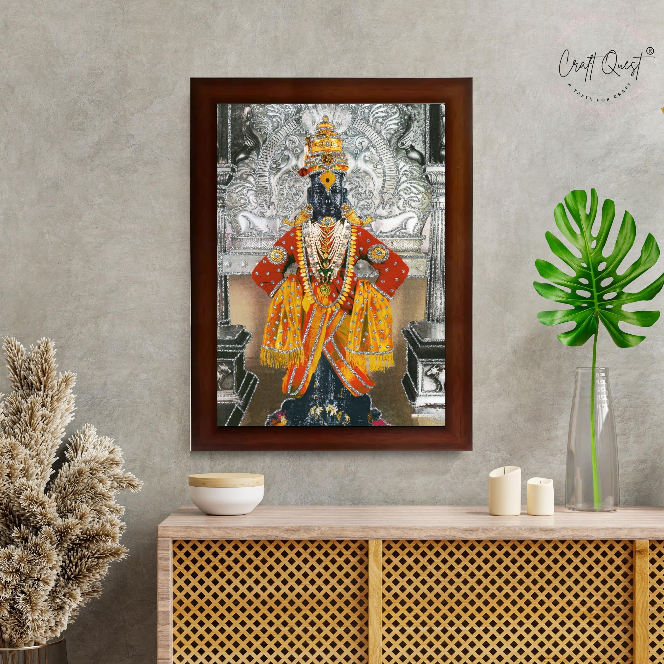 CRAFT QUEST Shri Vitthal Rukmini Religious Photo Frame with Acrylic Sheet Wall Hanging/Gift/Temple/puja Room/Home Decor Frame