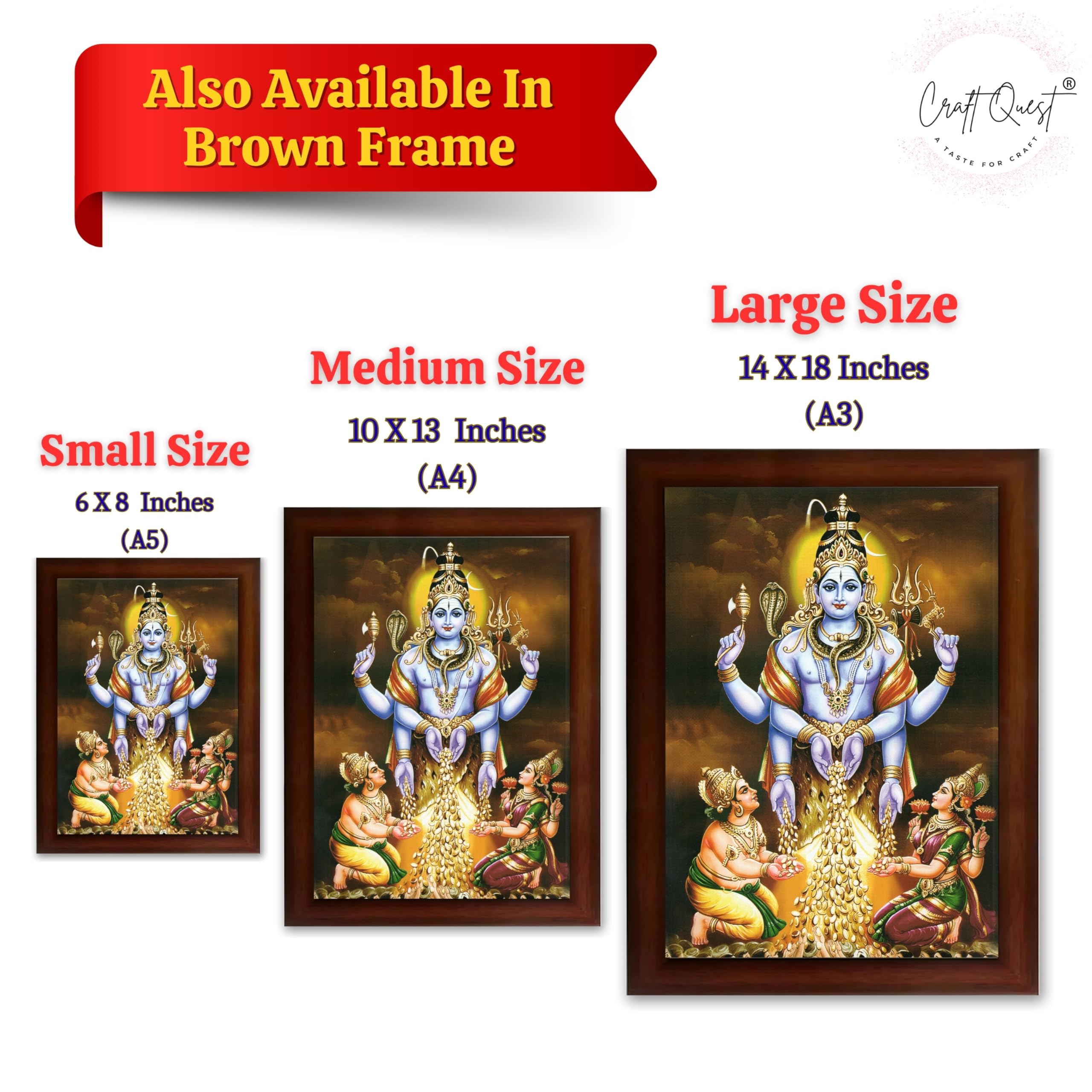 CRAFT QUEST Swarnakarshana Bhairava Swamy With Lakshmi Devi and Kuber Bhagwan Wall Photo Frame | South God Frame for Home, Office, Temple & Gifting