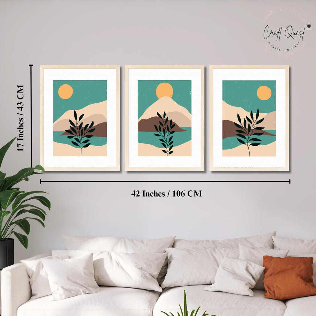 CRAFT QUEST Wall Art Decor Paintings | Set of 3 Wall Art Frames for Home Decoration | Ideal for Living Room, Bedroom & Office