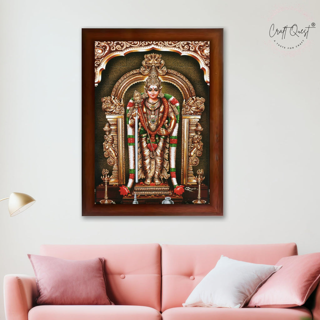 CRAFT QUEST Tiruchendur Murugan Lord Subramanya Swamy Wall Painting Framed | South God Picture Frame for Home, Office, Temple & Gifting