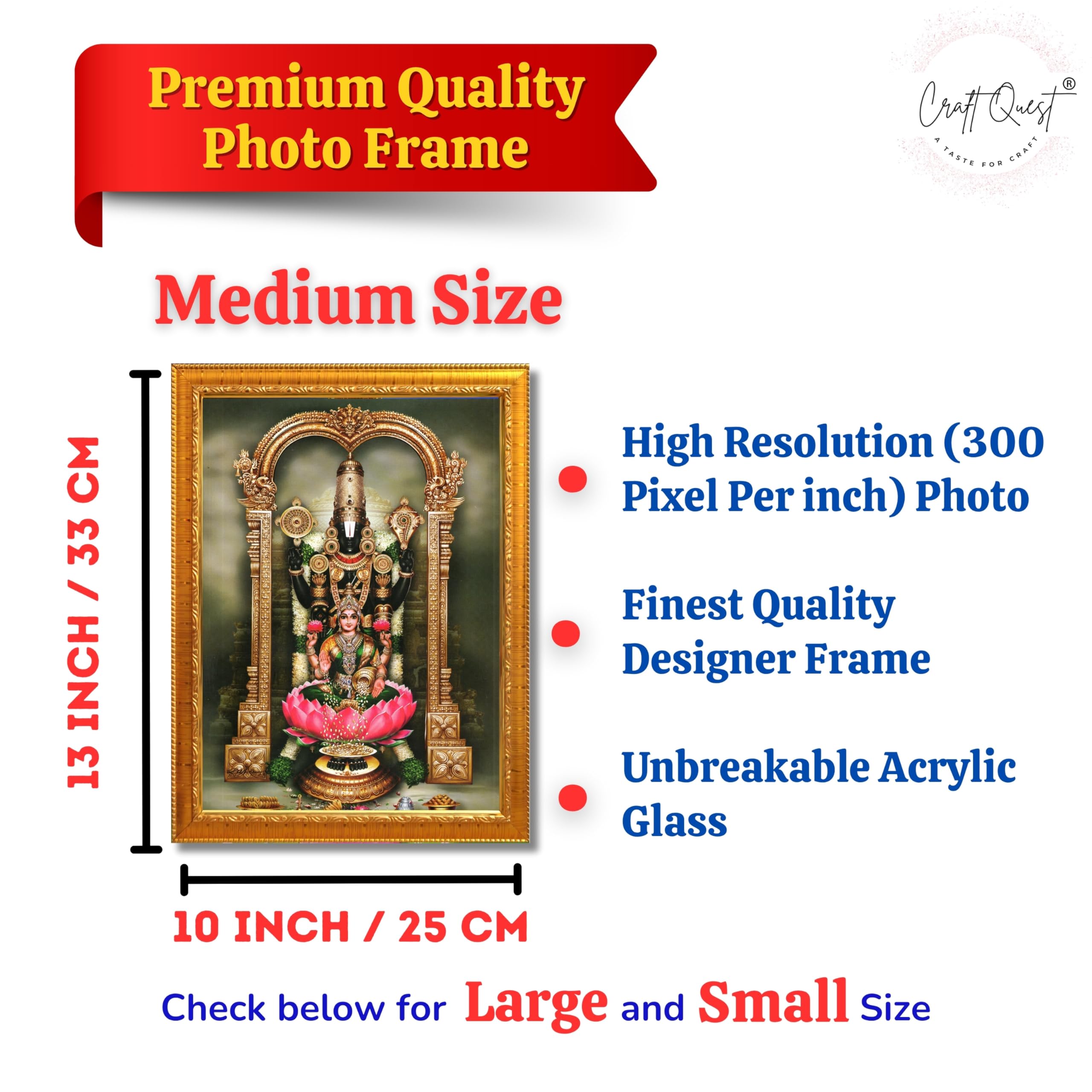 CRAFT QUEST Balaji Venkateshwara Tirupati Balaji Lakshmi venkateshwer Swamy Wall Photo Frame For Home, Temple, Pooja, Wall Décor Item
