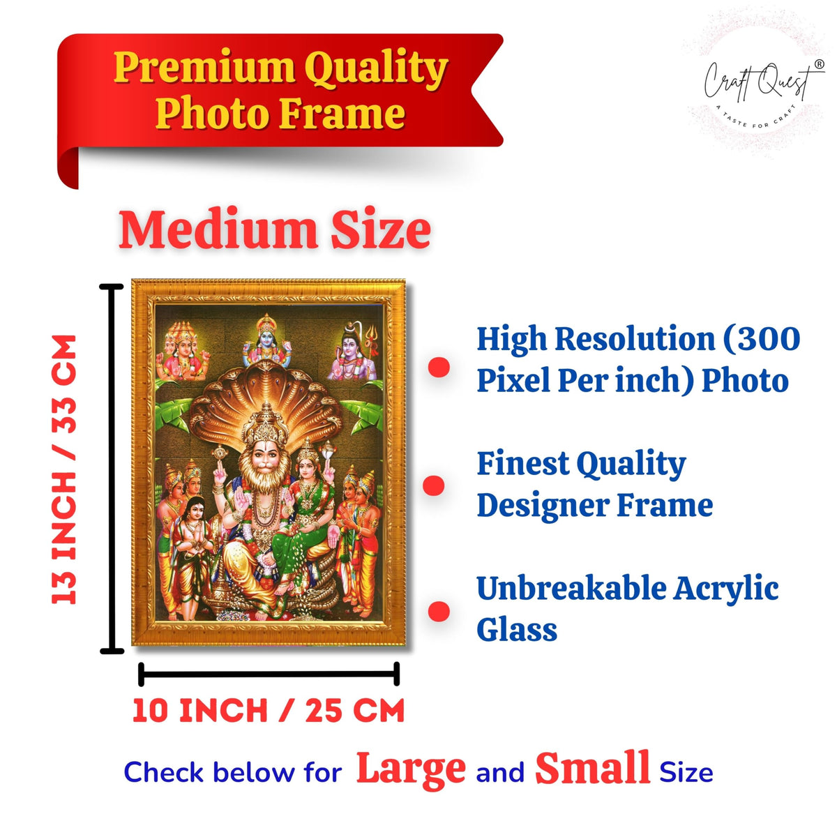 CRAFT QUEST Lakshmi Narasimha Swamy Lord Narsingh Bhagwan Photo Framed | Religious Photo Frame | Ideal for Home, Office, Temple & Puja Room, Wall Decor
